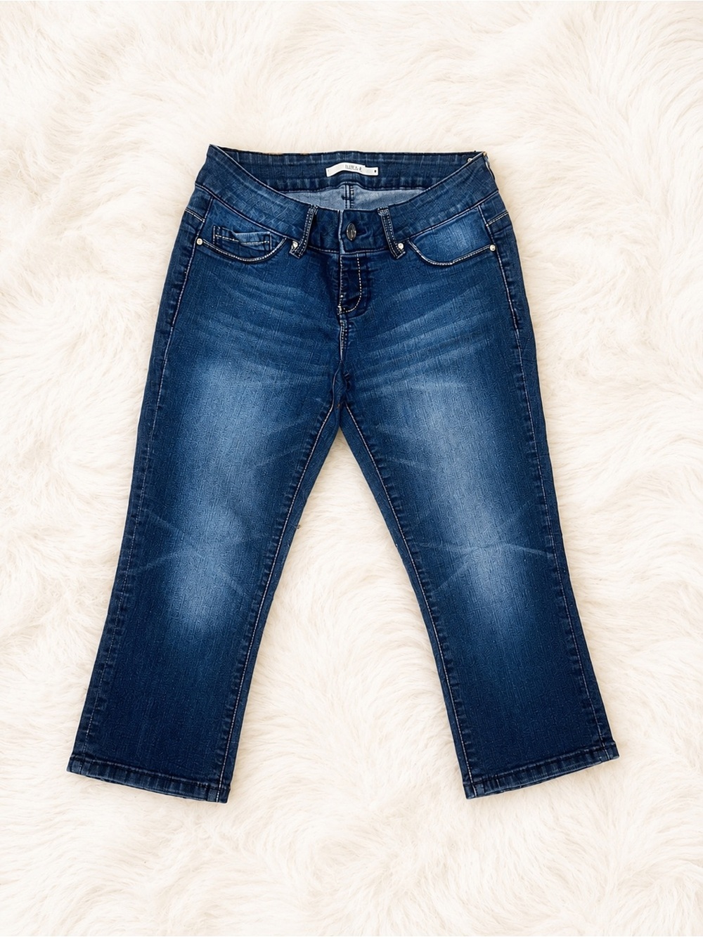 Studio Y Embellished Pocket Cropped Jeans Size Medium Dark Wash Denim Capri Y2K